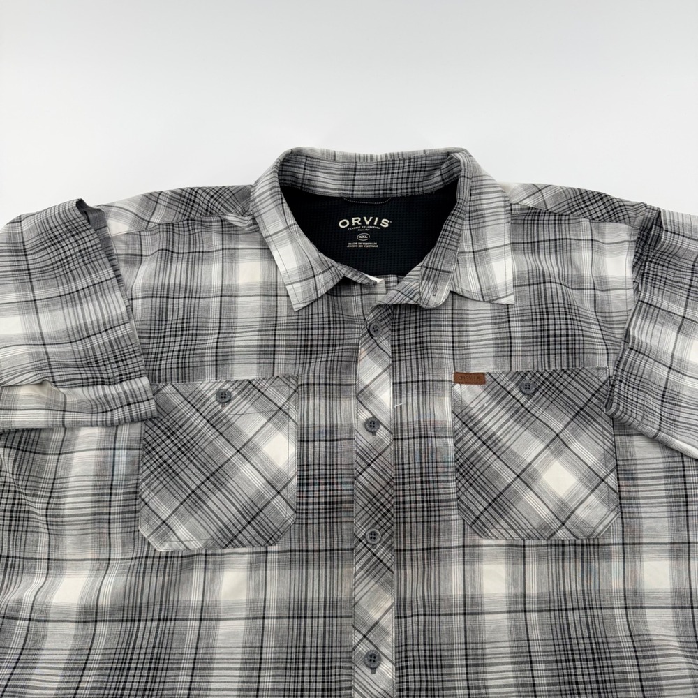 Orvis Classic Collection Plaid Short Sleeve Hiking Fishing Shirt XXL Gray Plaid